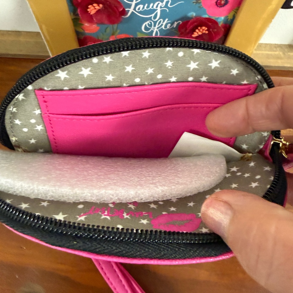 LUV Betsy Johnson Pink π©· Kitty Cat Face Wallet Wristlet Credit Card Coin Purse - Picture 6 of 12